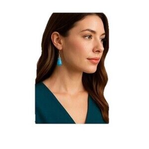 New Vintage Teardrop Faux Turquoise Stone Dangle Earrings Silver Tone Hook Boho